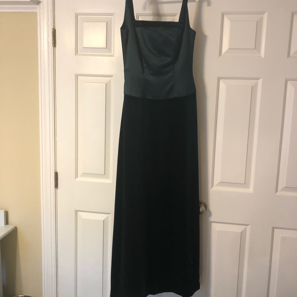 Dark Hunter Green Satin & Velvet Long Formal Dress